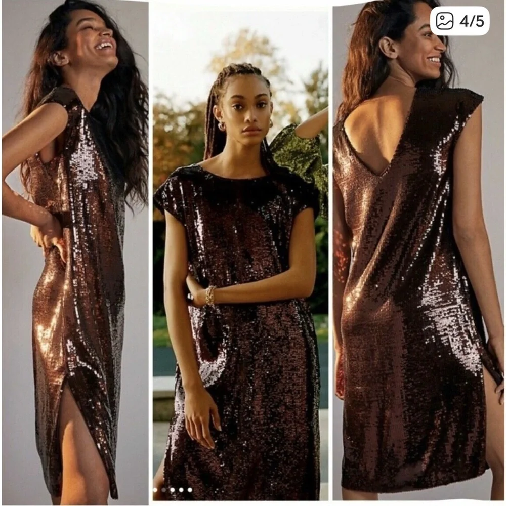 MARVE CHOCOLATE BROWN SEQUIN FORMAL/COCKTAIL NEW YEARS DRESS. - Picture 7 of 7